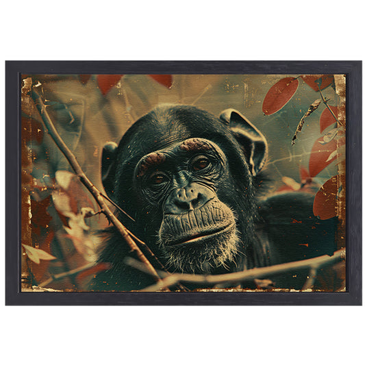 Serene Chimpansee in Sepia Jungle canvas met baklijst
