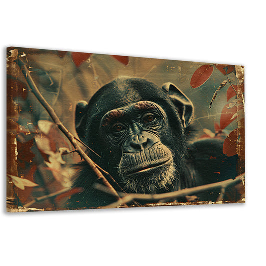 Serene Chimpansee in Sepia Jungle canvas