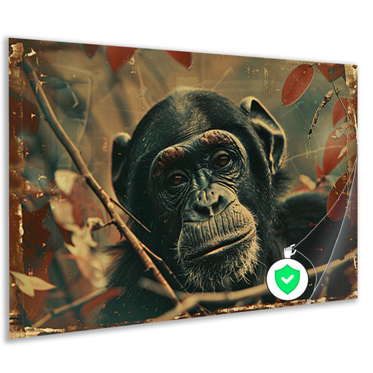 Serene Chimpansee in Sepia Jungle poster