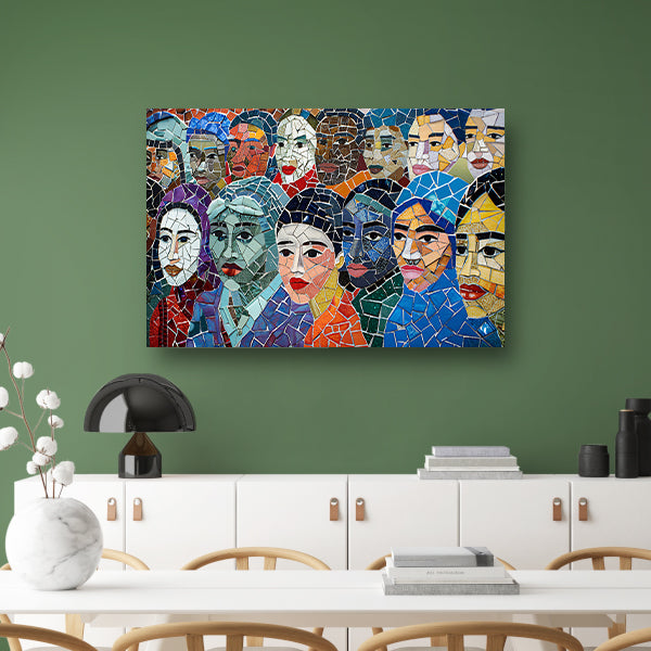 Abstracte kleurrijke mozaïek van diverse gezichten acrylglas