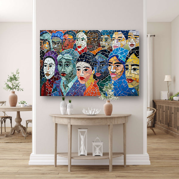 Abstracte kleurrijke mozaïek van diverse gezichten acrylglas