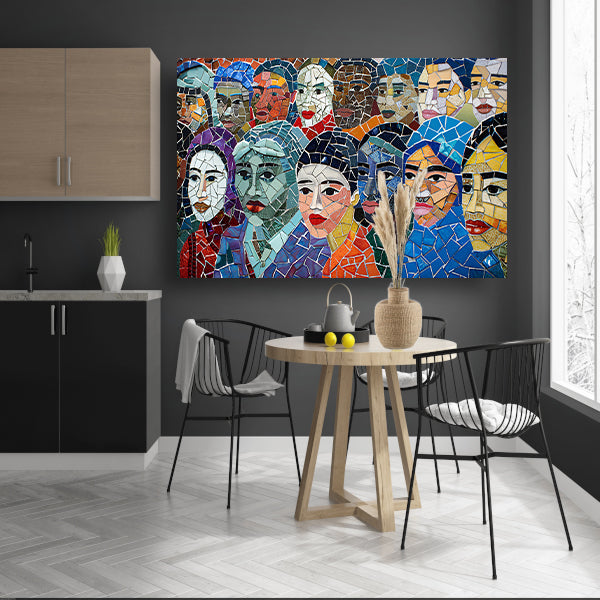 Abstracte kleurrijke mozaïek van diverse gezichten acrylglas
