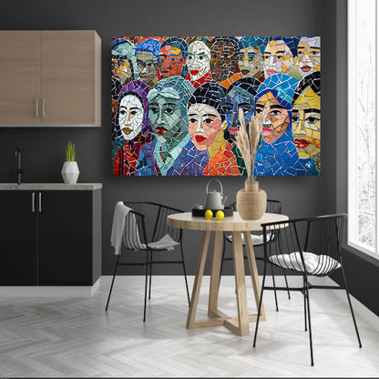 Abstracte kleurrijke mozaïek van diverse gezichten acrylglas
