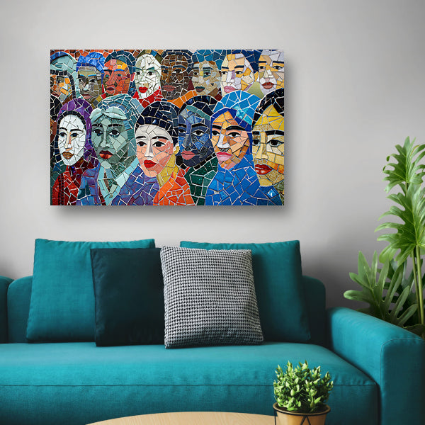 Abstracte kleurrijke mozaïek van diverse gezichten acrylglas