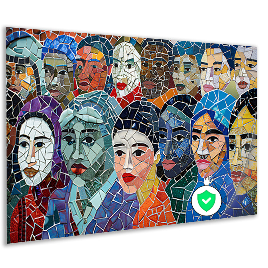 Abstracte kleurrijke mozaïek van diverse gezichten poster