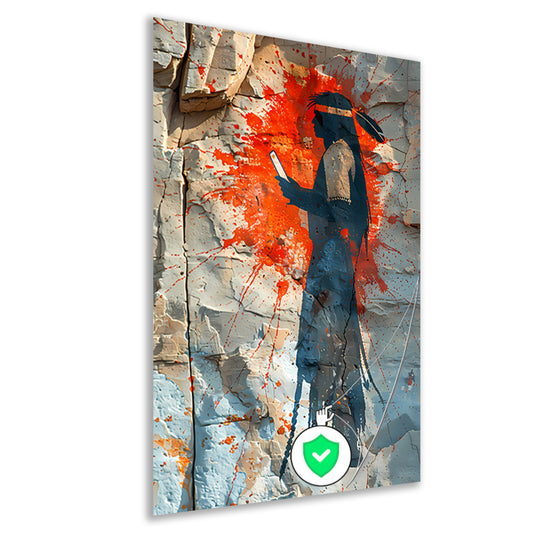 Modern Vrouw met Smartphone in Kleurspatten poster
