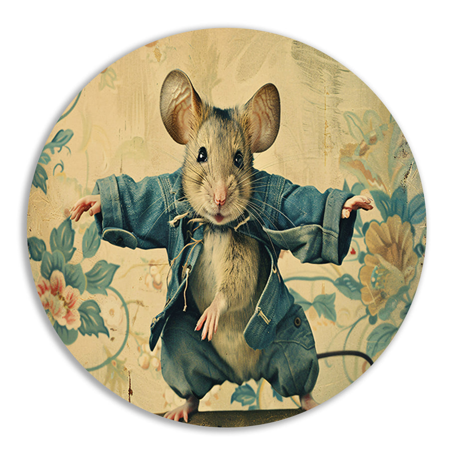 Schattige muis in vintage stijl gekleed   forex muurcirkel