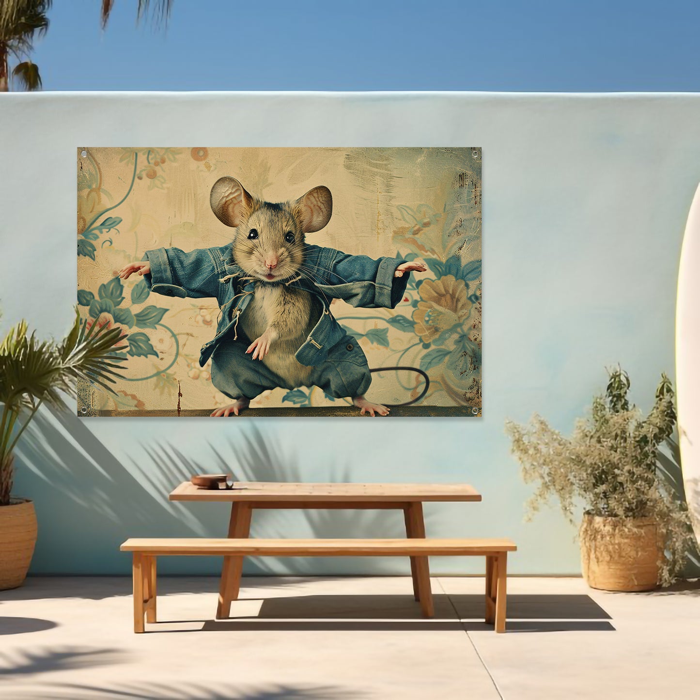 Schattige muis in vintage stijl gekleed   tuinposter