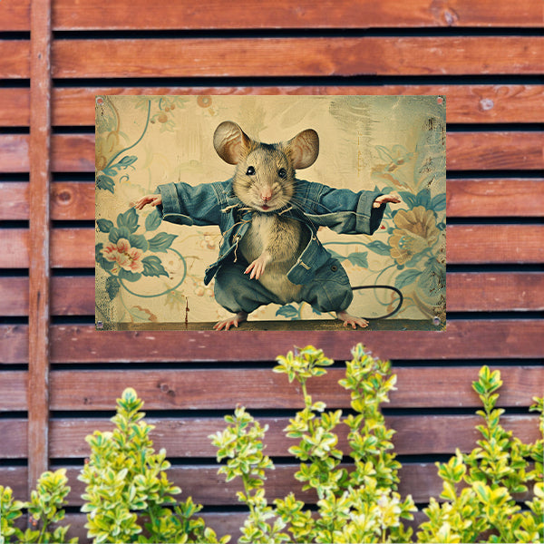 Schattige muis in vintage stijl gekleed   tuinposter