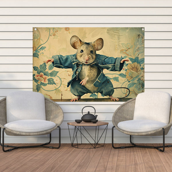 Schattige muis in vintage stijl gekleed   tuinposter