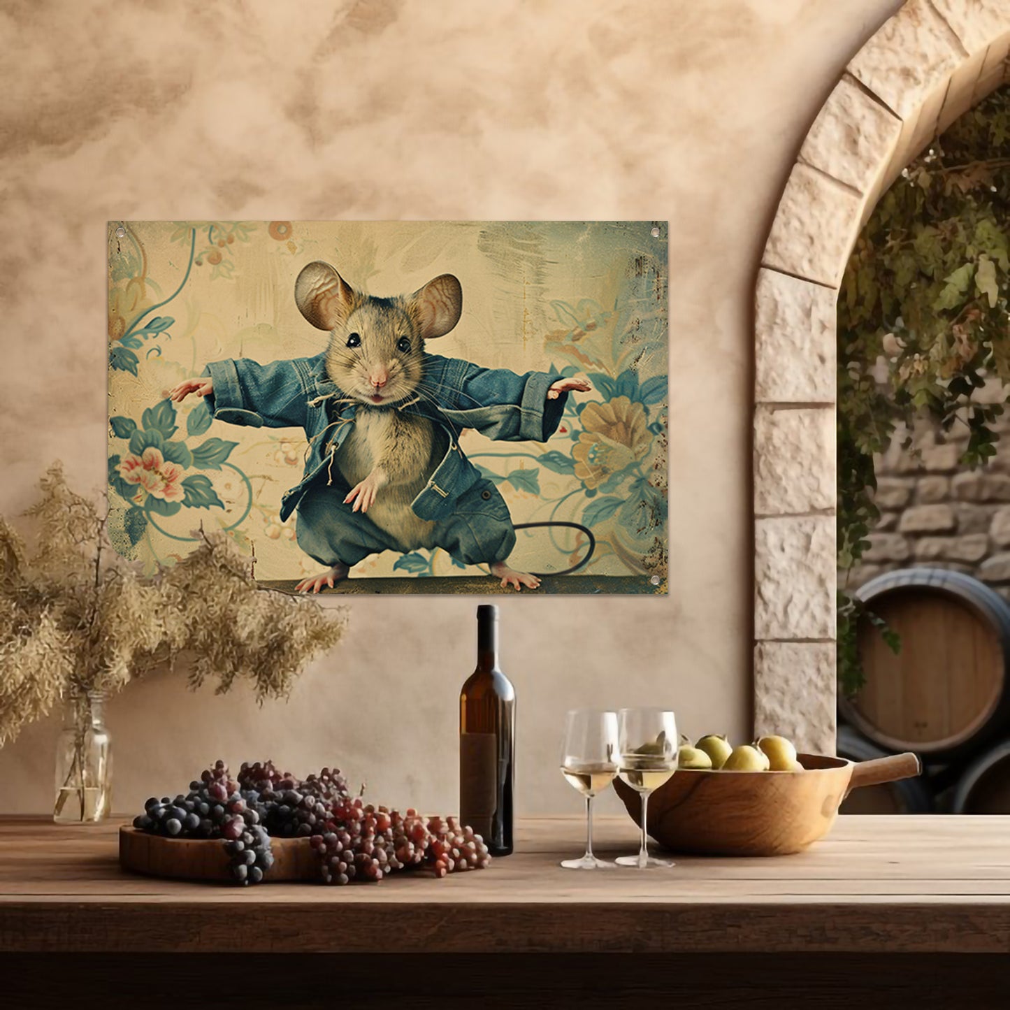 Schattige muis in vintage stijl gekleed   tuinposter