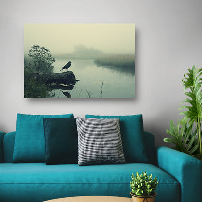 Klassiek vogel aan de rivier canvas met baklijst