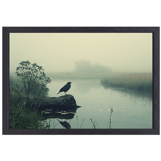 Klassiek vogel aan de rivier canvas met baklijst