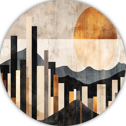 Minimalistische Stedelijke Skyline met Zon aluminium muurcirkel
