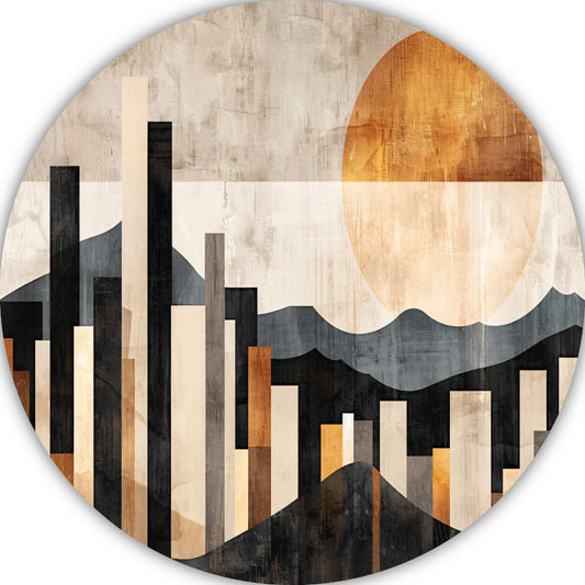 Minimalistische Stedelijke Skyline met Zon aluminium muurcirkel