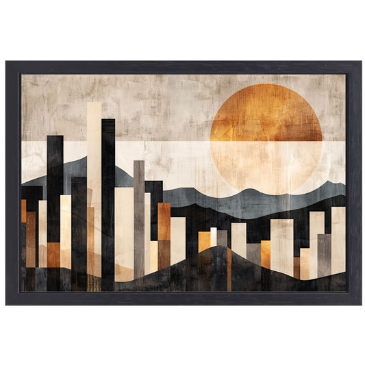 Minimalistische Stedelijke Skyline met Zon canvas met baklijst