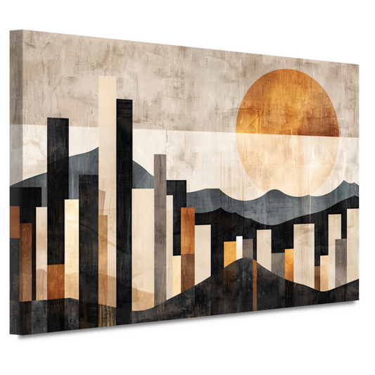 Minimalistische Stedelijke Skyline met Zon canvas