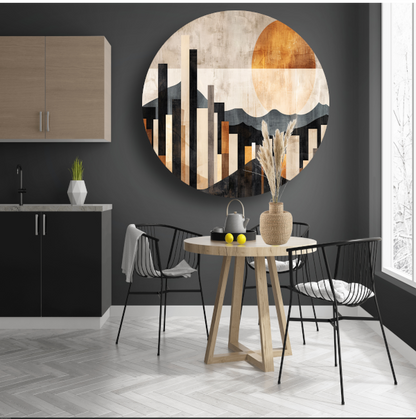 Minimalistische Stedelijke Skyline met Zon aluminium muurcirkel