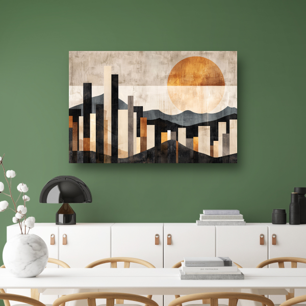 Minimalistische Stedelijke Skyline met Zon canvas