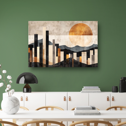 Minimalistische Stedelijke Skyline met Zon acrylglas