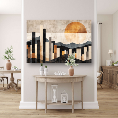 Minimalistische Stedelijke Skyline met Zon canvas