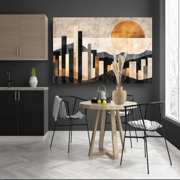 Minimalistische Stedelijke Skyline met Zon acrylglas