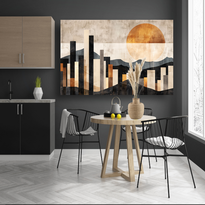 Minimalistische Stedelijke Skyline met Zon acrylglas