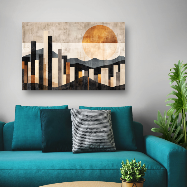 Minimalistische Stedelijke Skyline met Zon canvas