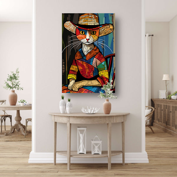 Kubistische Kat in Levendige Kleuren canvas