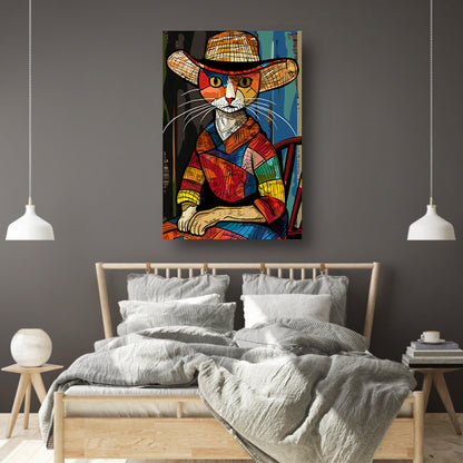 Kubistische Kat in Levendige Kleuren canvas