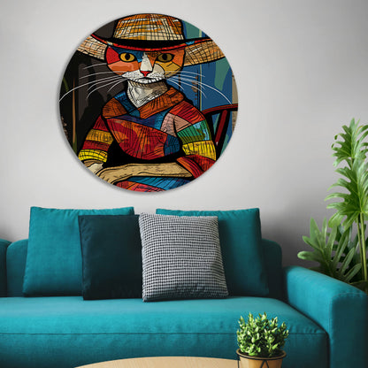 Kubistische Kat in Levendige Kleuren aluminium muurcirkel