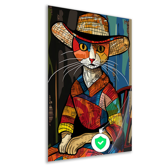 Kubistische Kat in Levendige Kleuren poster