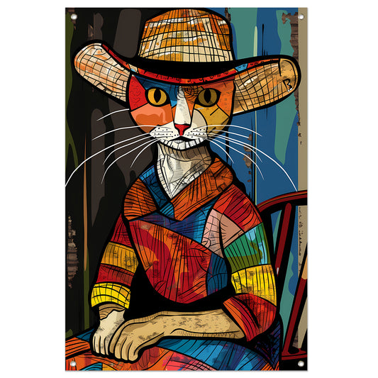 Kubistische Kat in Levendige Kleuren tuinposter