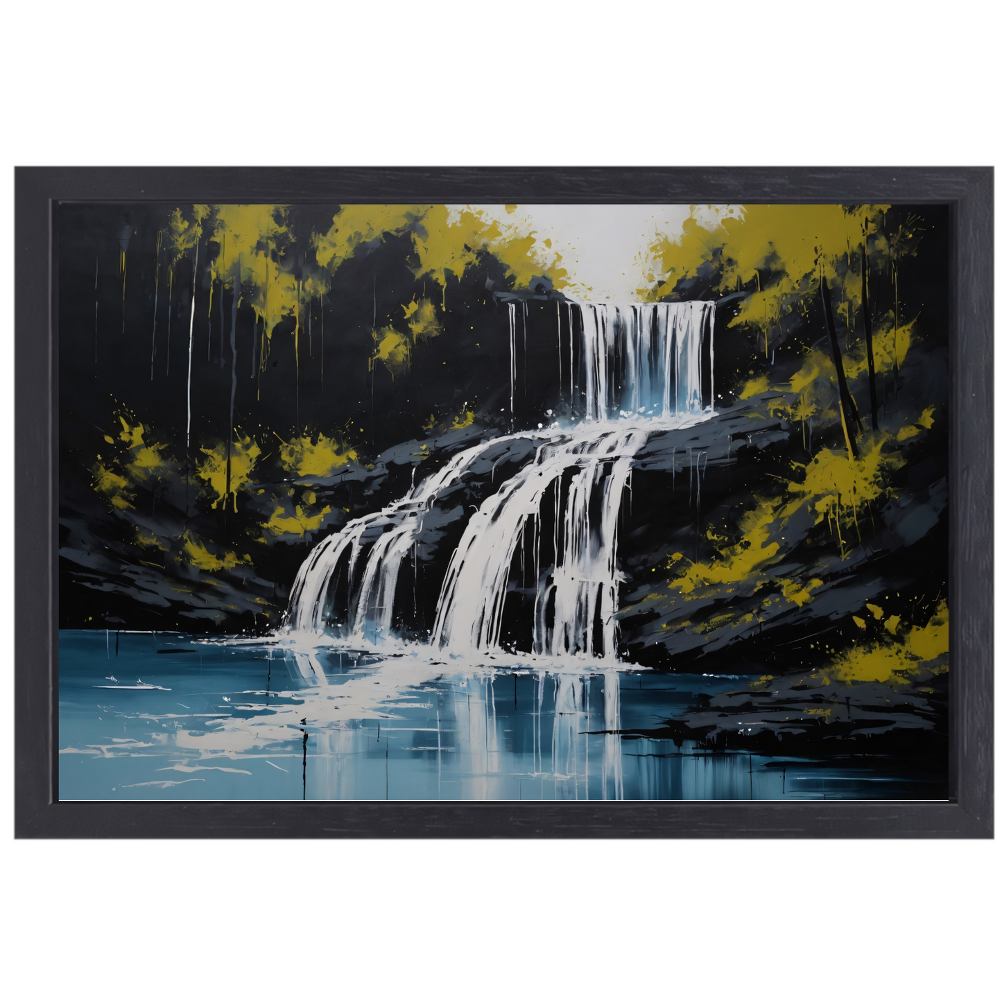 Abstracte Waterval in Monochroom met Kleuraccenten canvas met baklijst