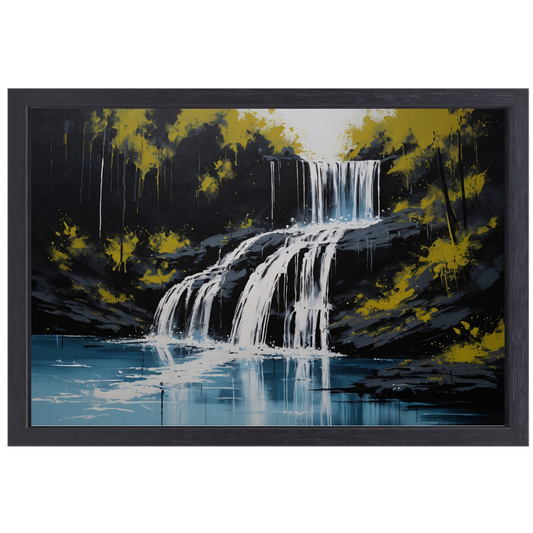 Abstracte Waterval in Monochroom met Kleuraccenten canvas met baklijst