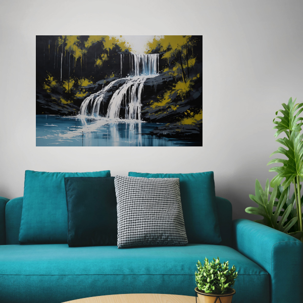 Abstracte Waterval in Monochroom met Kleuraccenten poster