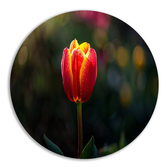 Close-up van tulp met dauwdruppels aluminium muurcirkel