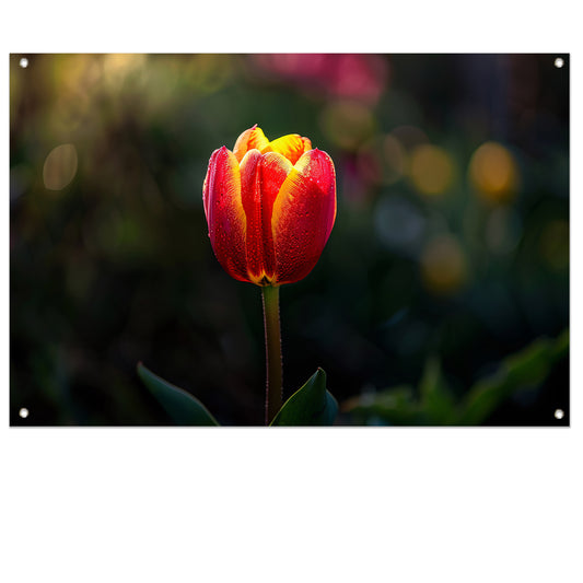 Close-up van tulp met dauwdruppels tuinposter