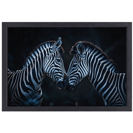 Twee zebra’s in donkere omgeving canvas met baklijst