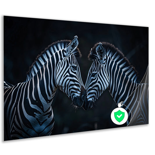 Twee zebra’s in donkere omgeving poster