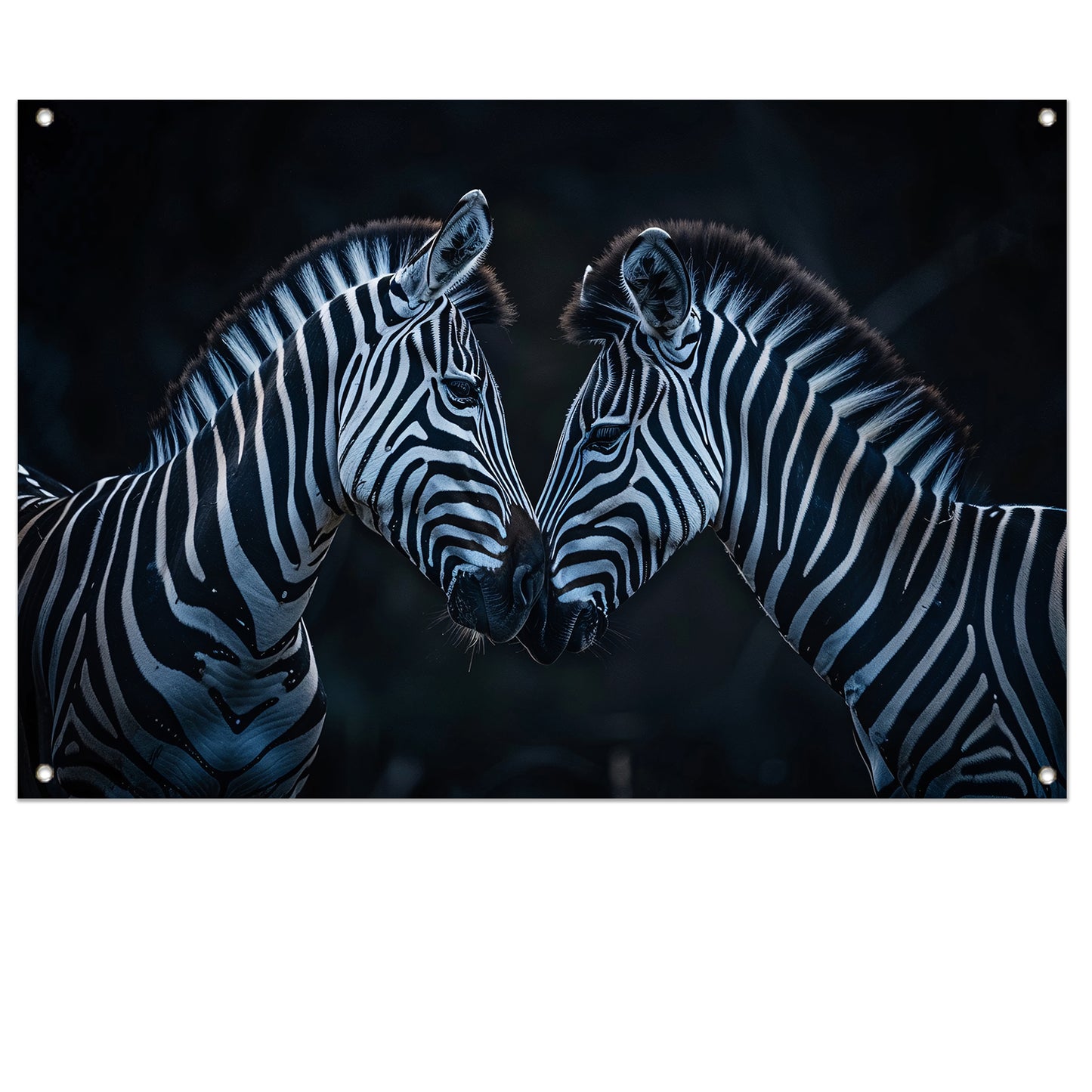 Twee zebra’s in donkere omgeving tuinposter