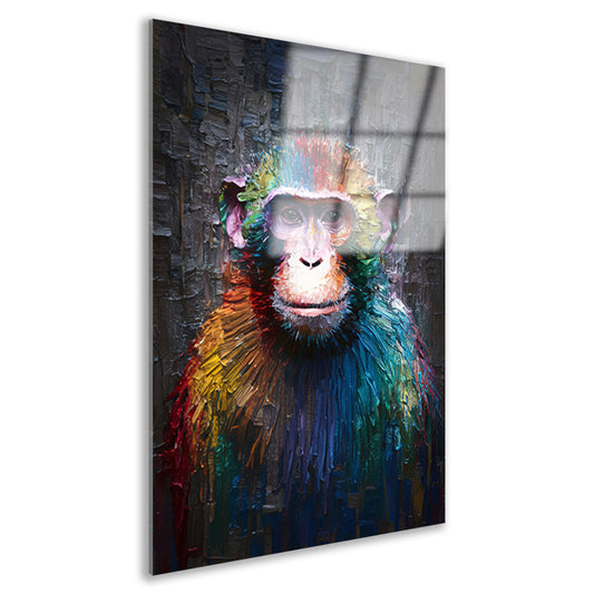 Expressieve Kleurrijke Aap met Dynamische Kwaststreken acrylglas