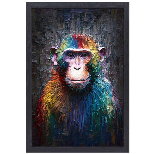 Expressieve Kleurrijke Aap met Dynamische Kwaststreken canvas met baklijst