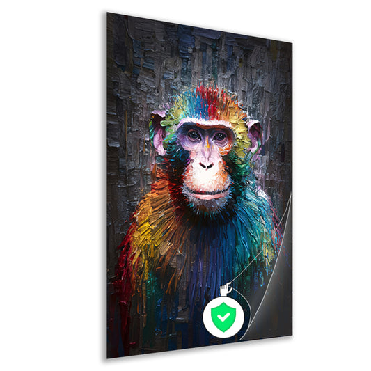 Expressieve Kleurrijke Aap met Dynamische Kwaststreken poster