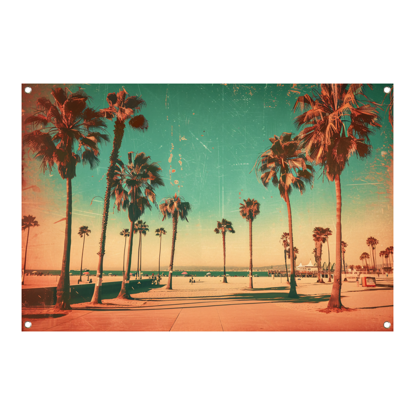 Sepia Palmbomen op een Zonovergoten Strand tuinposter