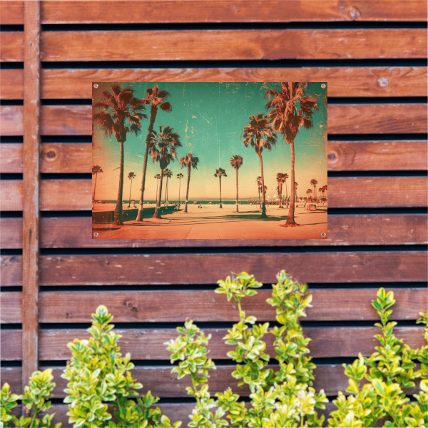 Sepia Palmbomen op een Zonovergoten Strand tuinposter
