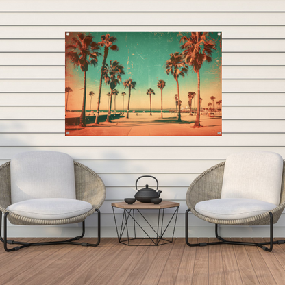 Sepia Palmbomen op een Zonovergoten Strand tuinposter