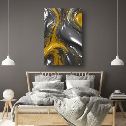 Dynamische Abstractie in Zilver en Geel acrylglas