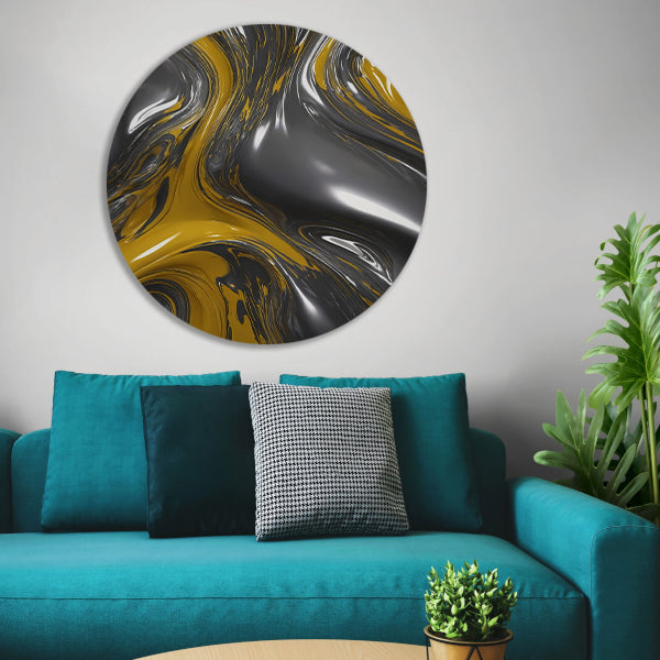 Dynamische Abstractie in Zilver en Geel aluminium muurcirkel