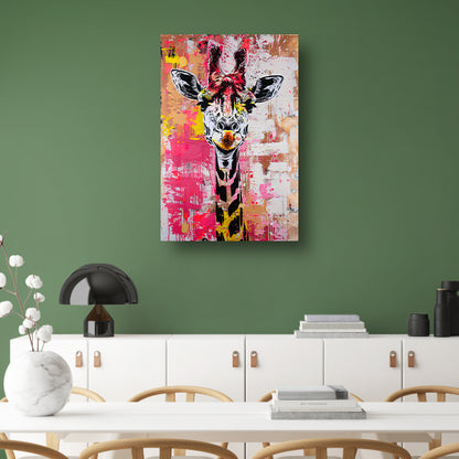 Kleurrijke giraffe met graffiti accenten poster
